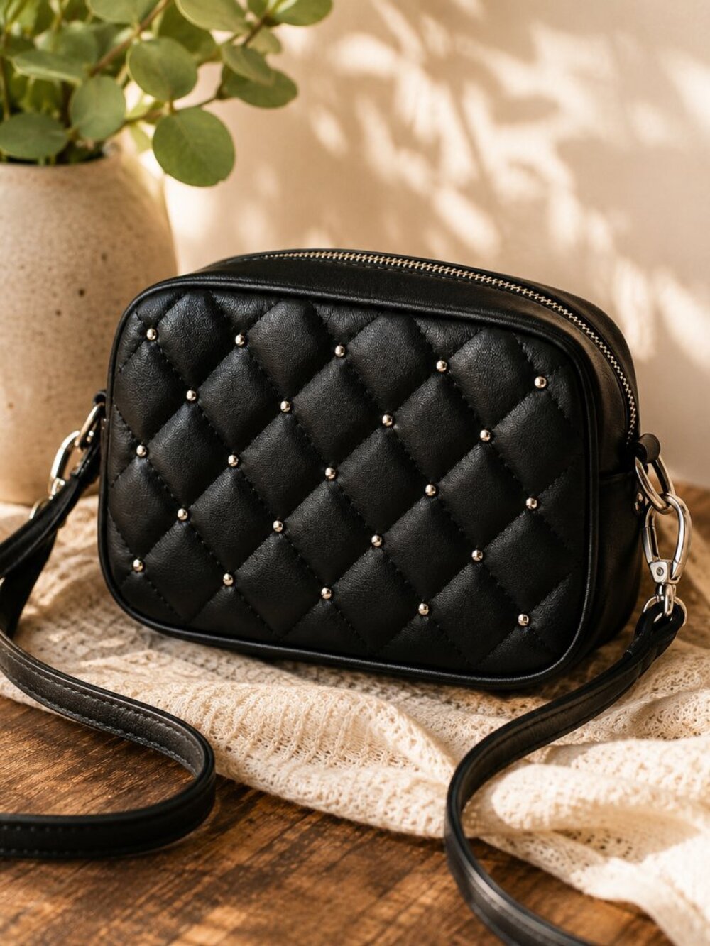 Rebecca Minkoff Black Quilted Studded Crossbody Bag NWT